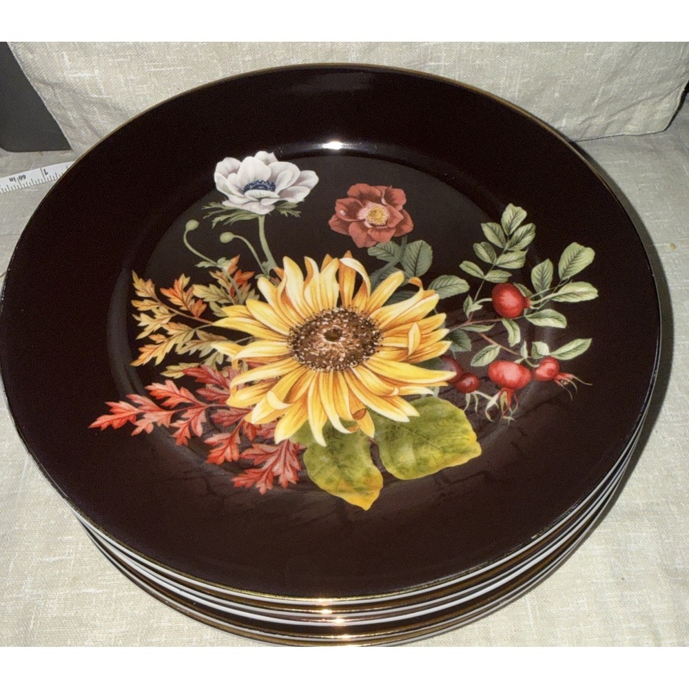 Williams Sonoma Harvest Bloom Collection 9" Salad Dessert Plates  (5)Gold Trim
